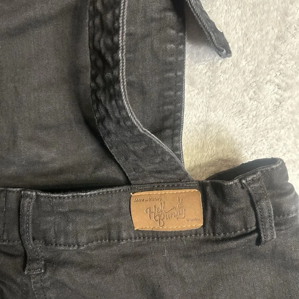 Hell Bunny Dakota Denim Pinafore Dress size large Overalls Skirt Dark Jean Dress - Picture 8 of 9